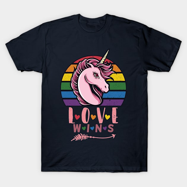 Love Wins Rainbow Unicorn lovers gift T-Shirt by Vixel Art